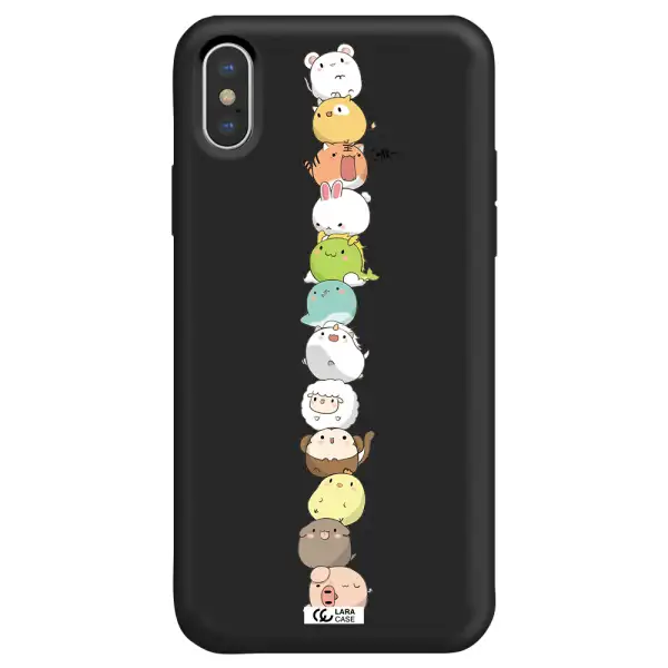 a stack of cartoon animals Apple iPhone XS max Silicone black Case