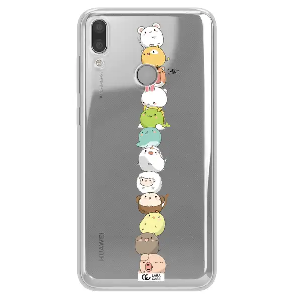 a stack of cartoon animals Huawei Y7 2019 Clear TPU Case