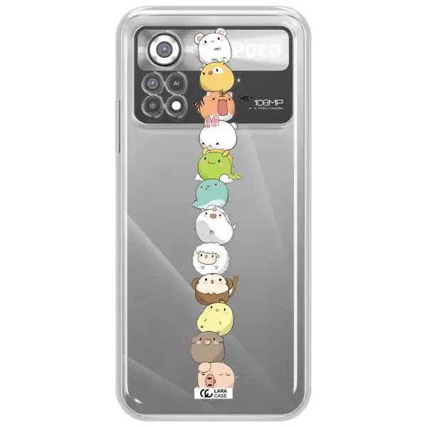 a stack of cartoon animals Xiaomi Poco X4 Pro Clear TPU Case