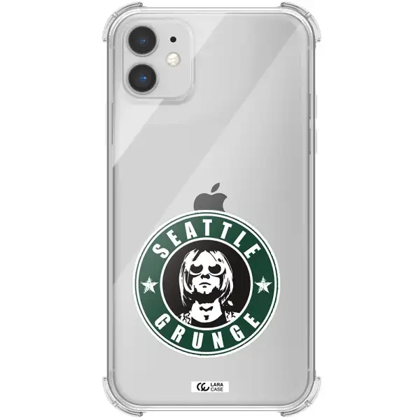 a logo with a man wearing sunglasses Apple iPhone 11 Clear PC Case
