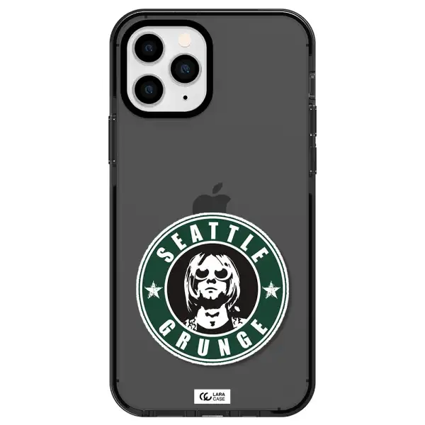 a logo with a man wearing sunglasses Apple iPhone 11 pro max impact Smoke Black Case
