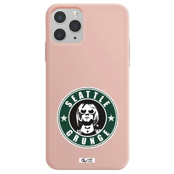 a logo with a man wearing sunglasses Apple iPhone 11 pro Silicone pastel pink Case