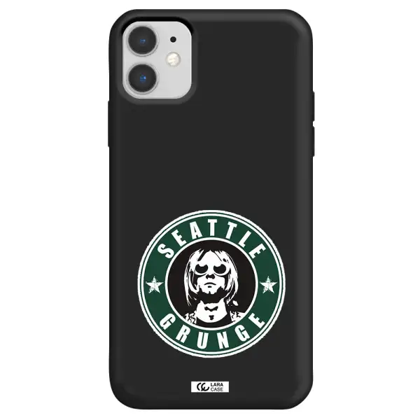 a logo with a man wearing sunglasses Apple iPhone 11 Silicone black Case