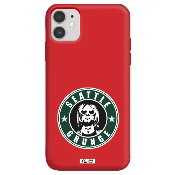 a logo with a man wearing sunglasses Apple iPhone 11 Silicone Imperial Red Case
