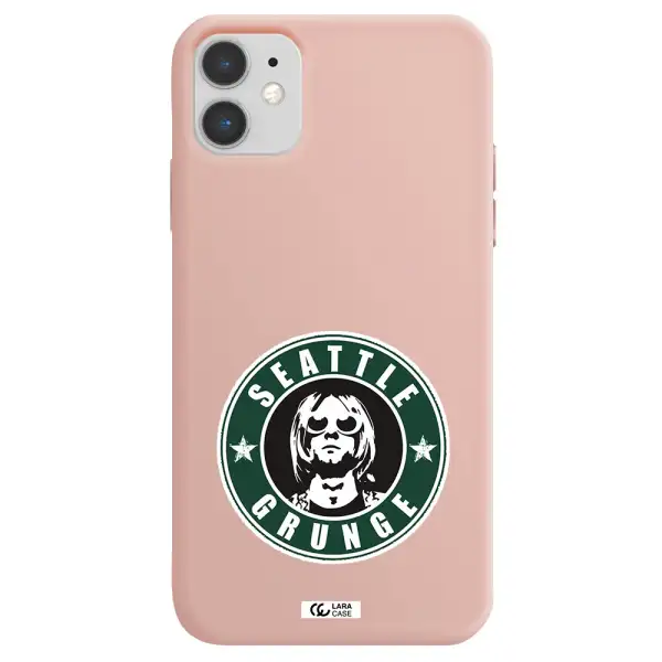 a logo with a man wearing sunglasses Apple iPhone 11 Silicone pastel pink Case