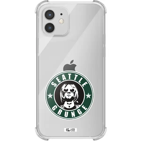 a logo with a man wearing sunglasses Apple iPhone 12 Clear PC Case