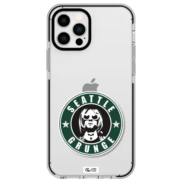 a logo with a man wearing sunglasses Apple iPhone 12 pro impact black border Case