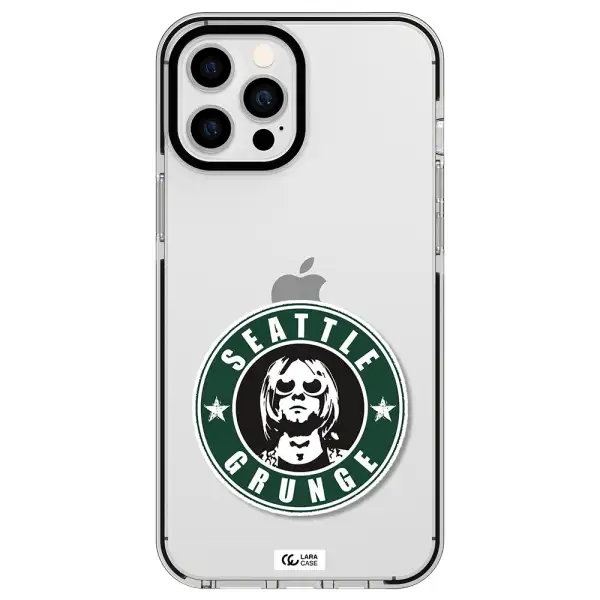 a logo with a man wearing sunglasses Apple iPhone 12 pro max impact black border Case