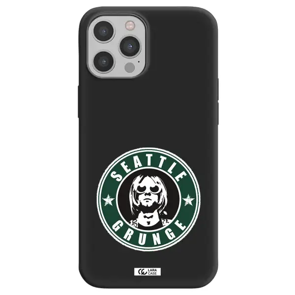 a logo with a man wearing sunglasses Apple iPhone 12 pro Silicone black Case