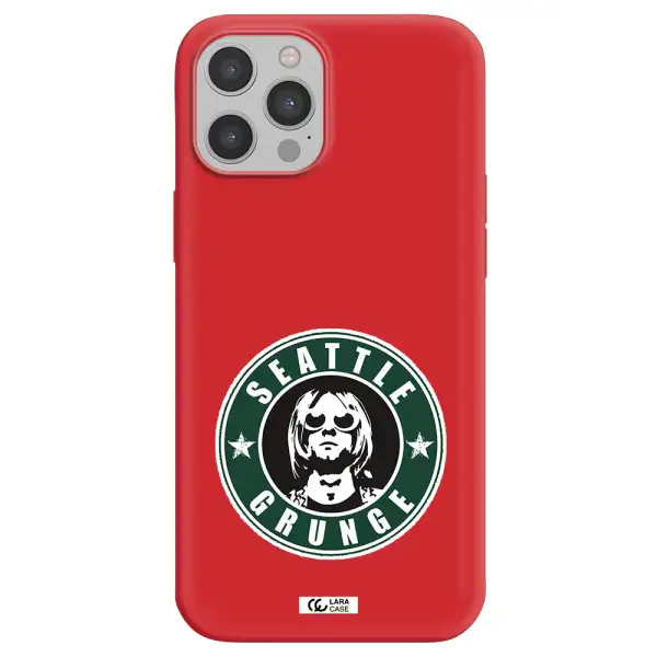 a logo with a man wearing sunglasses Apple iPhone 12 pro Silicone Imperial Red Case