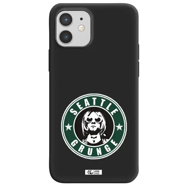 a logo with a man wearing sunglasses Apple iPhone 12 Silicone black Case