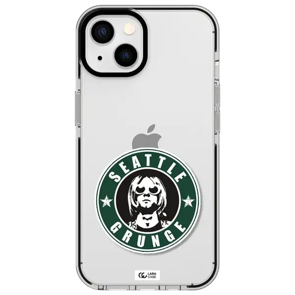 a logo with a man wearing sunglasses Apple iPhone 13 impact black border Case