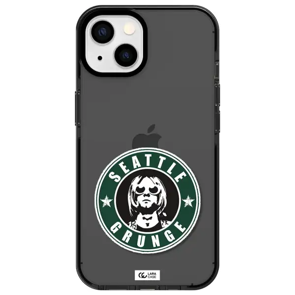 a logo with a man wearing sunglasses Apple iPhone 13 impact Smoke Black Case