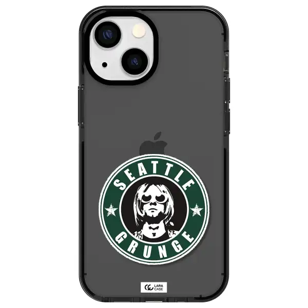 a logo with a man wearing sunglasses Apple iPhone 13 mini impact Smoke Black Case