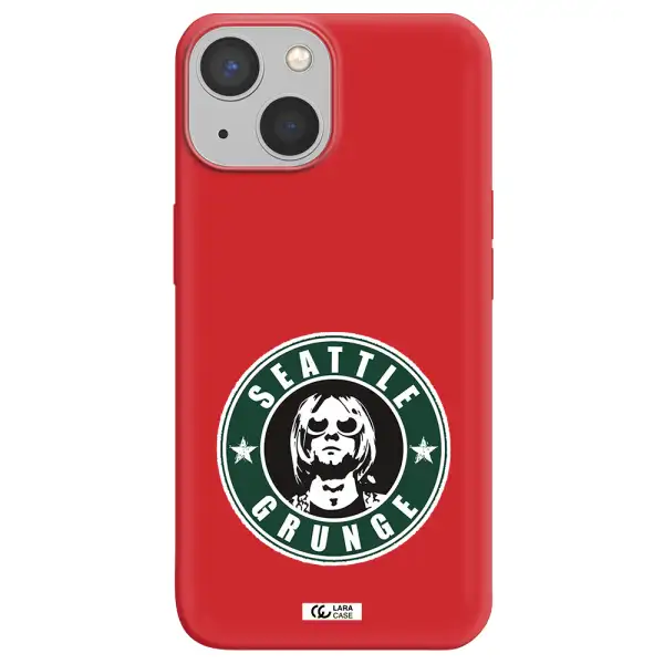 a logo with a man wearing sunglasses Apple iPhone 13 mini Silicone Imperial Red Case