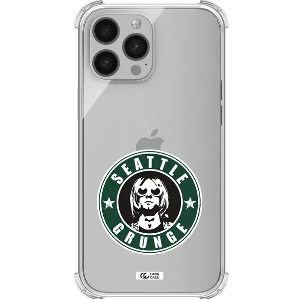 a logo with a man wearing sunglasses Apple iPhone 13 Pro Clear PC Case