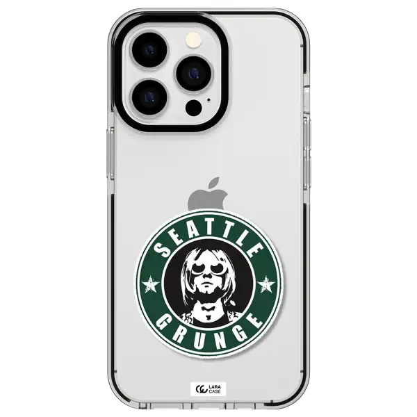 a logo with a man wearing sunglasses Apple iPhone 13 Pro impact black border Case