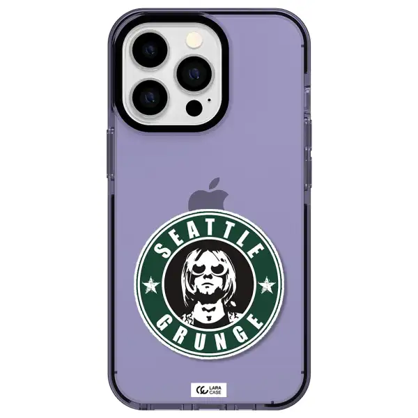 a logo with a man wearing sunglasses Apple iPhone 13 Pro impact Lilac Case