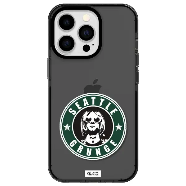 a logo with a man wearing sunglasses Apple iPhone 13 Pro impact Smoke Black Case