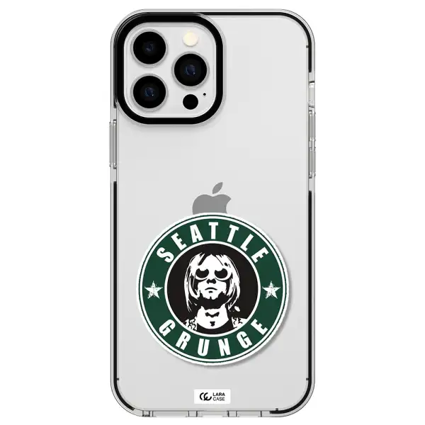 a logo with a man wearing sunglasses Apple iPhone 13 Pro Max impact black border Case