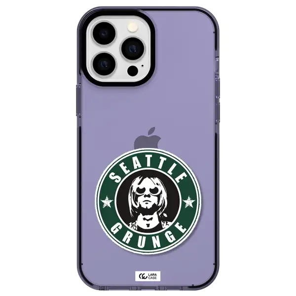 a logo with a man wearing sunglasses Apple iPhone 13 Pro Max impact Lilac Case