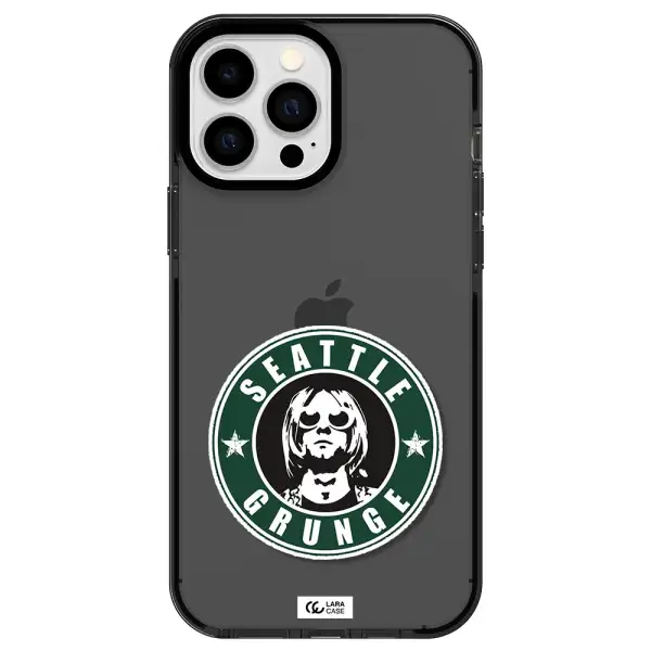 a logo with a man wearing sunglasses Apple iPhone 13 Pro Max impact Smoke Black Case