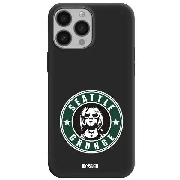 a logo with a man wearing sunglasses Apple iPhone 13 Pro Max Silicone black Case