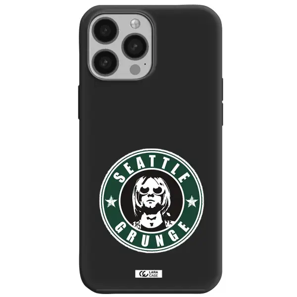 a logo with a man wearing sunglasses Apple iPhone 13 Pro Silicone black Case