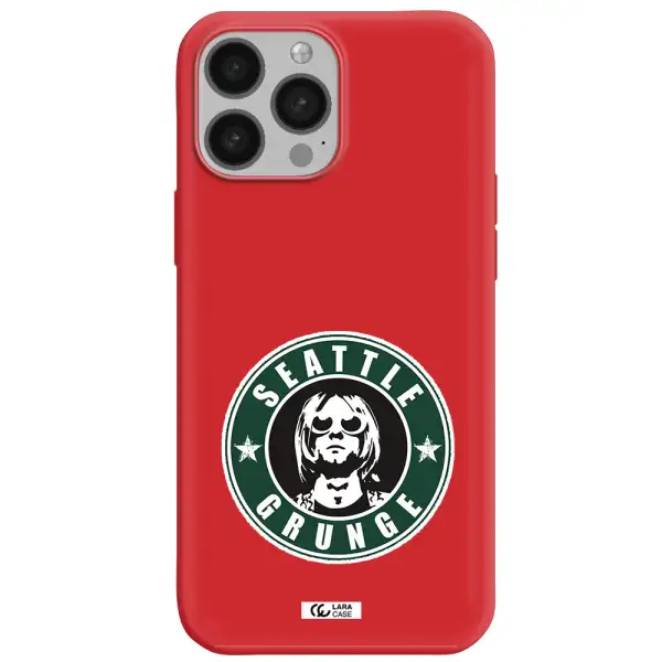 a logo with a man wearing sunglasses Apple iPhone 13 Pro Silicone Imperial Red Case