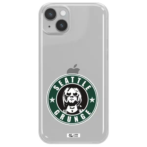 a logo with a man wearing sunglasses Apple iPhone 14 Clear TPU Case