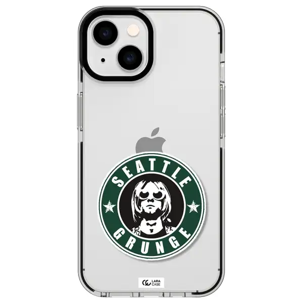 a logo with a man wearing sunglasses Apple iPhone 14 impact black border Case