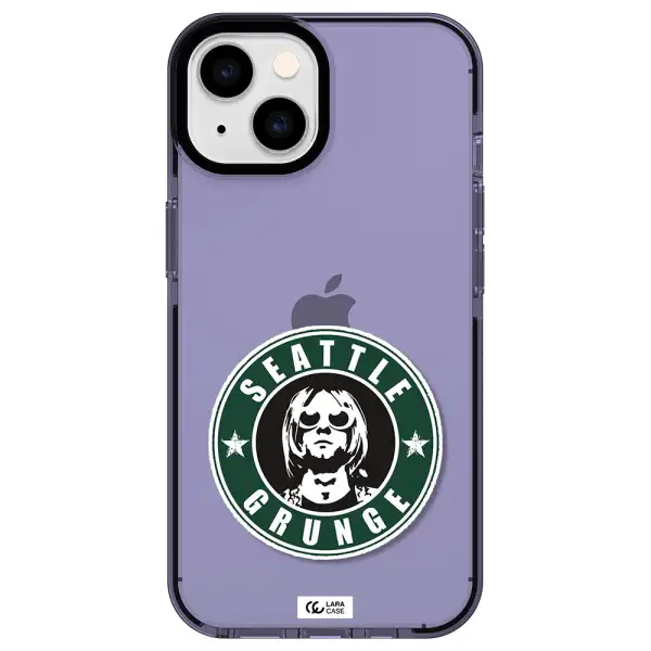 a logo with a man wearing sunglasses Apple iPhone 14 impact Lilac Case
