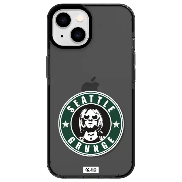 a logo with a man wearing sunglasses Apple iPhone 14 impact Smoke Black Case