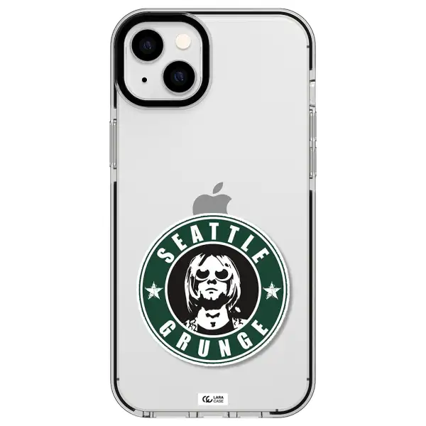 a logo with a man wearing sunglasses Apple iPhone 14 plus impact black border Case