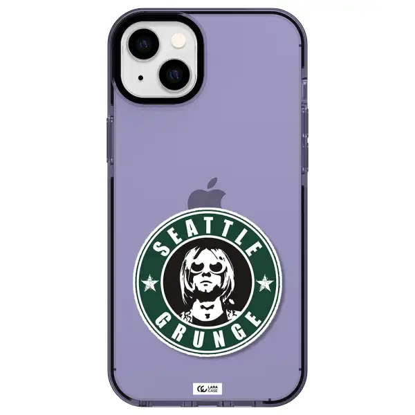 a logo with a man wearing sunglasses Apple iPhone 14 plus impact Lilac Case