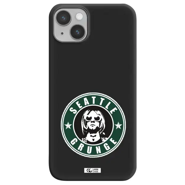 a logo with a man wearing sunglasses Apple iPhone 14 plus Silicone black Case