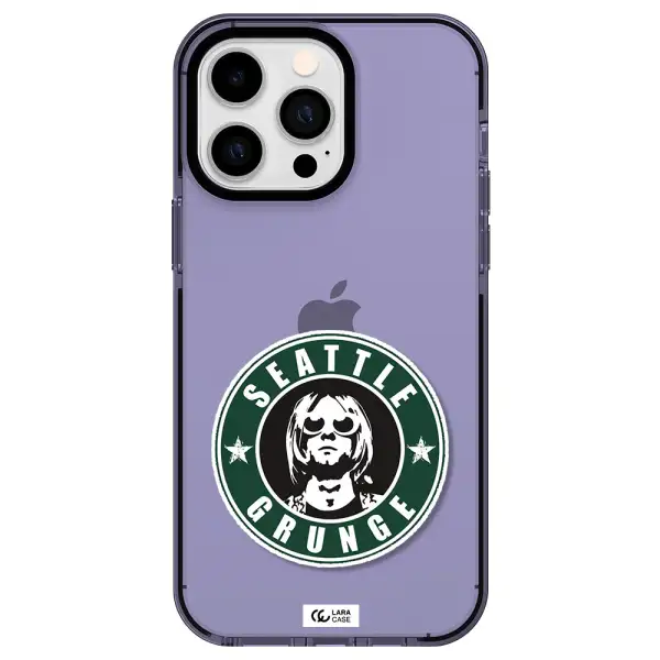 a logo with a man wearing sunglasses Apple iPhone 14 pro max impact Lilac Case