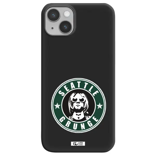 a logo with a man wearing sunglasses Apple iPhone 14 Silicone black Case