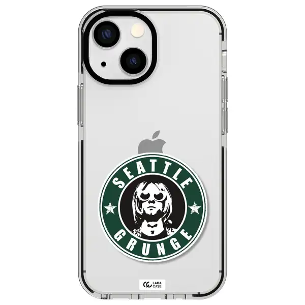 a logo with a man wearing sunglasses Apple iPhone 15 impact black border Case