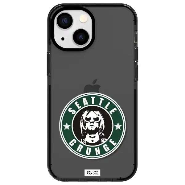 a logo with a man wearing sunglasses Apple iPhone 15 impact Smoke Black Case