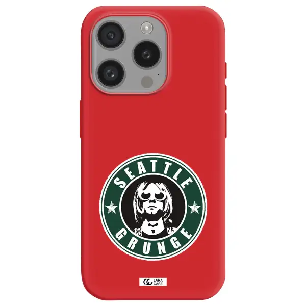 A Logo With A Man Wearing Sunglasses Apple Iphone 15 Pro Silicone Imperial Red Case