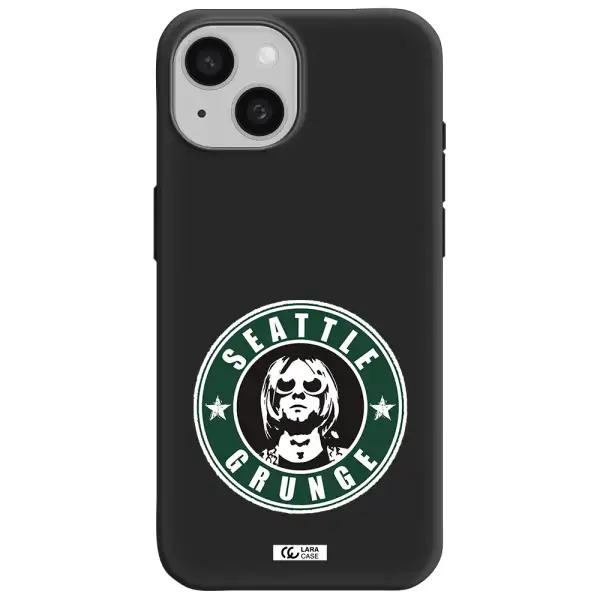 a logo with a man wearing sunglasses Apple iPhone 15 Silicone black Case