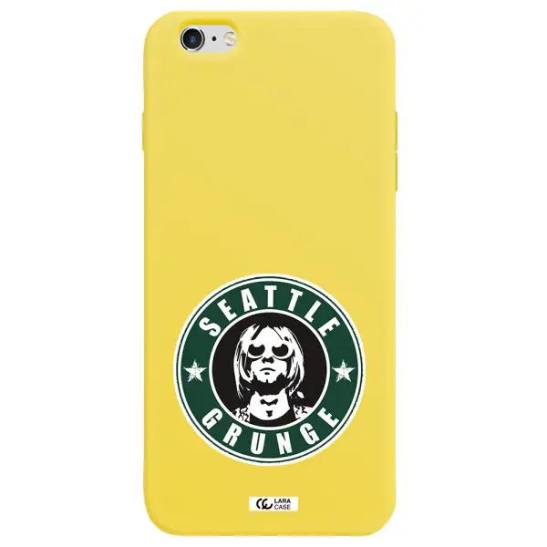a logo with a man wearing sunglasses Apple iPhone 6 plus Silicone canary yellow Case