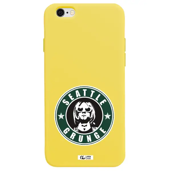 a logo with a man wearing sunglasses Apple iPhone 6 Silicone canary yellow Case