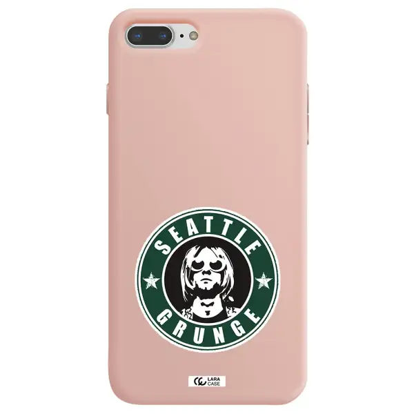 a logo with a man wearing sunglasses Apple iPhone 7 plus Silicone pastel pink Case