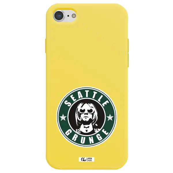 a logo with a man wearing sunglasses Apple iPhone 7 Silicone canary yellow Case