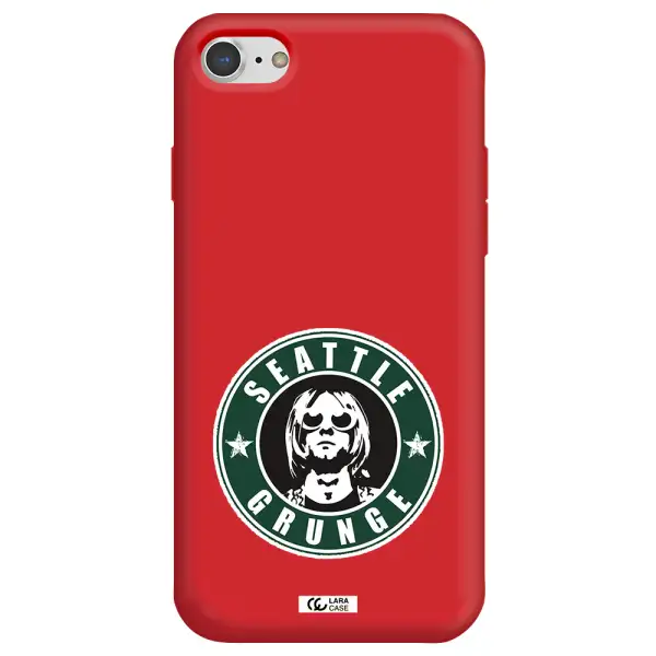 a logo with a man wearing sunglasses Apple iPhone 7 Silicone Imperial Red Case