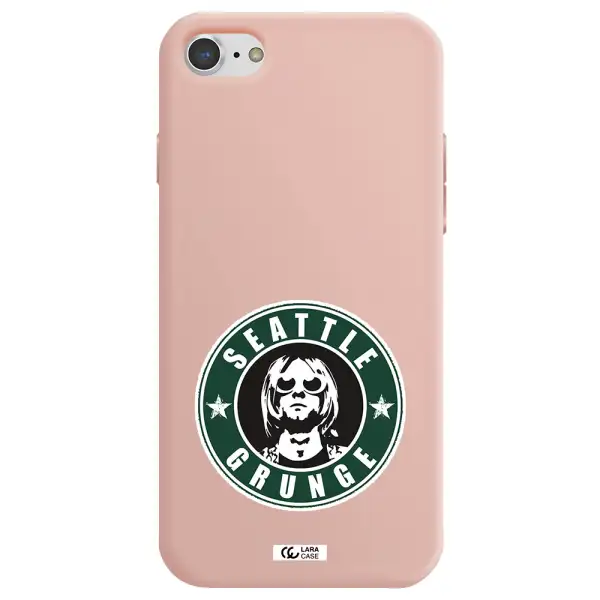 a logo with a man wearing sunglasses Apple iPhone 7 Silicone pastel pink Case