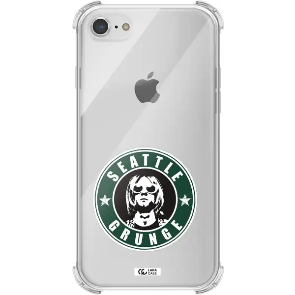 a logo with a man wearing sunglasses Apple iPhone 8 Clear PC Case