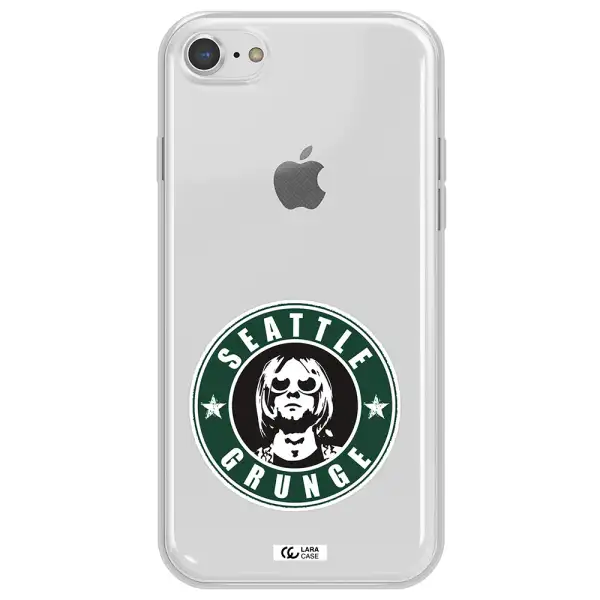 a logo with a man wearing sunglasses Apple iPhone 8 Clear TPU Case